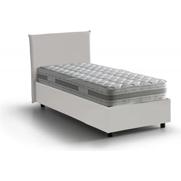 Talamo Italia - Einzelbett Caide, Bettkasten mit Kunstlederbezug, 100 % Made in Italy, seitliche Öffnung, inklusive Matratze 80 x 190 cm, Weiß – Bild 3
