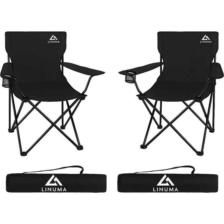 LINUMA Campingstuhl faltbar mit extra großem Getränkehalter, stabiler Klappstuhl schwarz (2 St), Faltbarer Campingstuhl mit XL-Getränkehalter für Festival & Outdoor – Bild 5