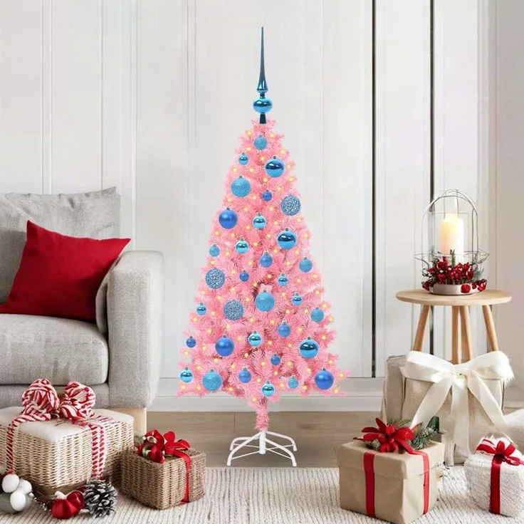 vidaXL Weihnachtsbaum mit LED-Beleuchtung Rosa 120 cm PVC und Stahl 3396414 – Bild 1