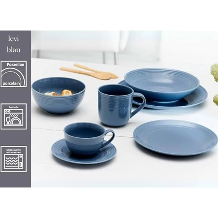 Presotto Speiseteller, Rund, Blau, Keramik, Ø 27 cm, spülmaschinenfest, 6er Set – Bild 2