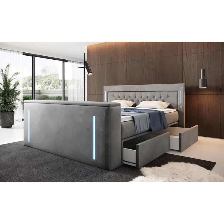 Luxusbetten24 Boxspringbett Divaneo, mit TV Lift und Stauraum (2 Schubladen)