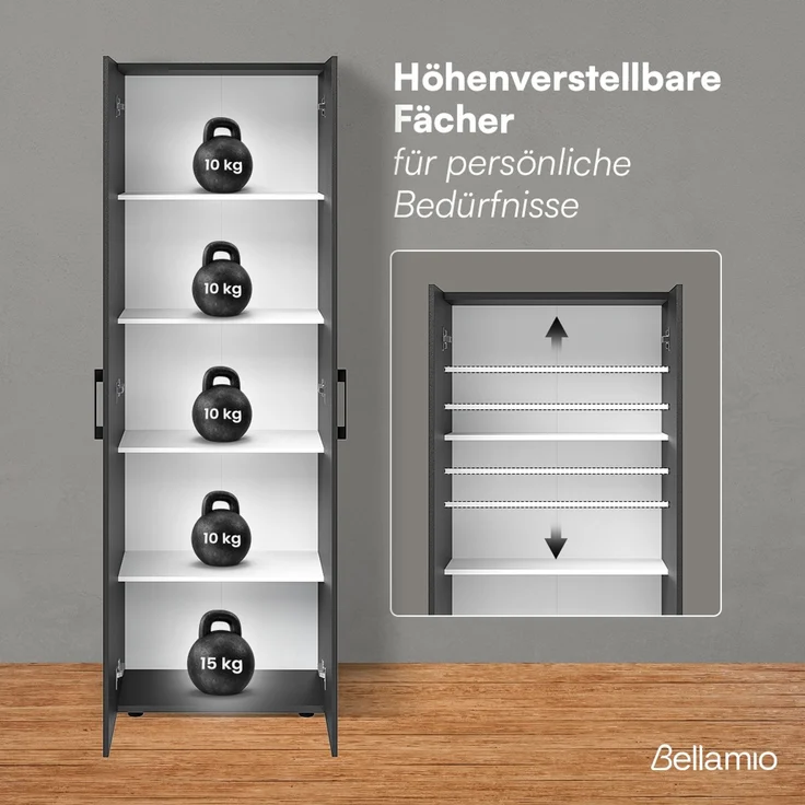 Bellamio 'Apol' Mehrzweckschrank, schwarz, 176x33x60 cm, Aktenschrank mit 5 höhenverstellbaren Ablagefächern – Bild 4