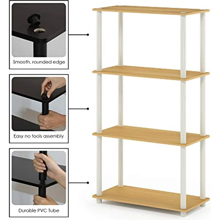 Furinno Turn-N-Tube 4-Stufe Mehrzweck-Regal, Buche / Weiß, 59.9 (Breite) x 109.9 (Höhe) x 29.7 (Tiefe) cm – Bild 8