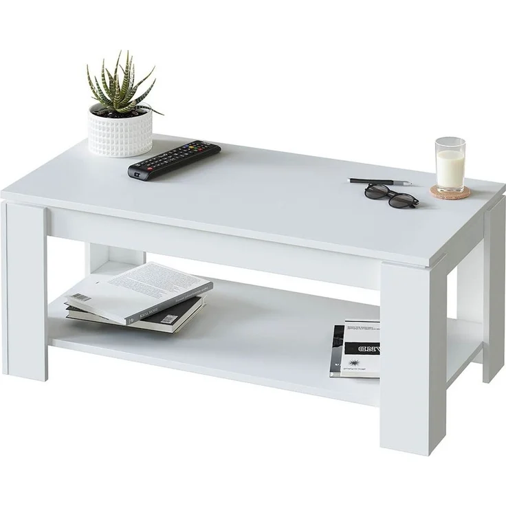Calicosy 'AMBIT' Couchtisch mit hochklappbarer Tischplatte L102 cm - Weiß – Bild 3
