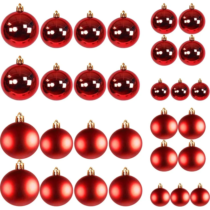 Mojawo Lichtervorhang XL LED Tannengirlande 540cm mit 70 LED inkl. 30 Stück Baumkugeln Rot – Bild 4