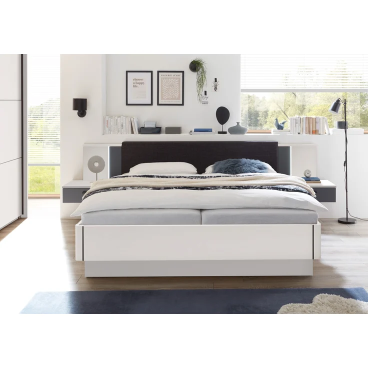Bettanlage >ASCHAU< 180x200cm Liegefläche, Weiß / Graphit - 305x93x210cm (BxHxT) – Bild 6