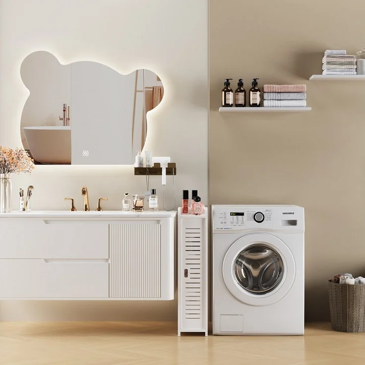 Dripex Midischrank Badezimmerschrank, Badschrank schmal, Toilettenschrank weiß – Bild 3