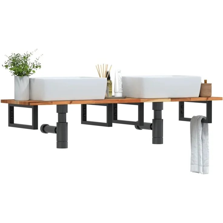 vidaXL Waschbeckenregal Wandmontage Stahl und Akazienholz 3302729 – Bild 1