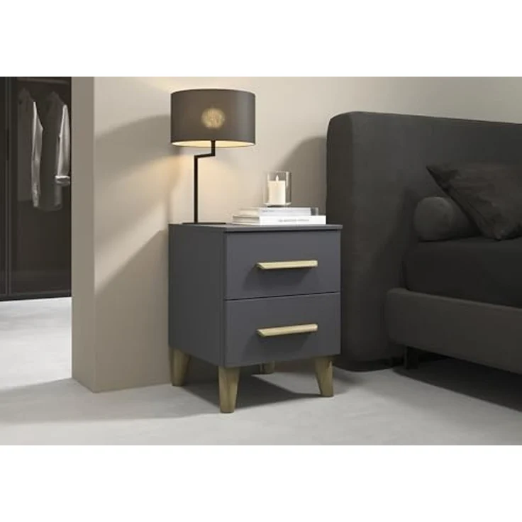 rauch Aditio Box, Nachttisch, 2 Schubladen, Massivholz-Fuß, mit Softclose-Funktion, Farbe Grau metallic, BxHxT 40x53x44cm – Bild 2
