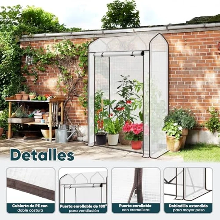 Sekey Gewächshaus Klein Tomatengewächshaus 150x100x50 cm, Mini Gewächshaus Folie Tomatenhaus Balkon Garten, Dachschräge Tomaten Foliengewächshaus Stabil Winterfest, Weiß – Bild 3
