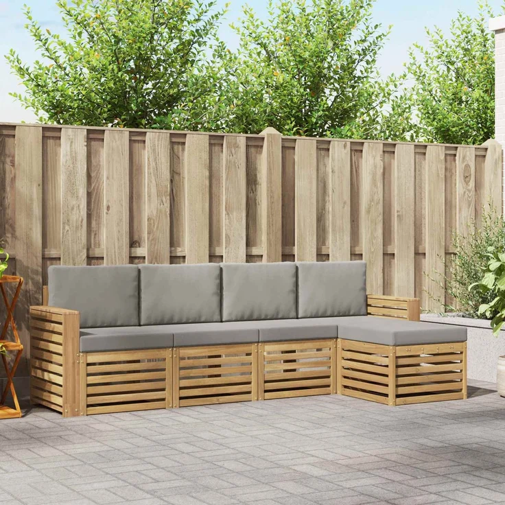 vidaXL Outdoor-Sofagarnitur 5 stk. 5-Sitzer Weiß und Hellgrau 3391681 – Bild 1