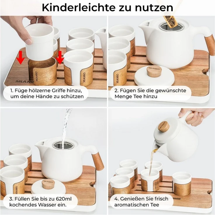 MiaMio Teeservice japanisch mit 6 Teebechern, 100 ml, Weiß, Keramik – Bild 4