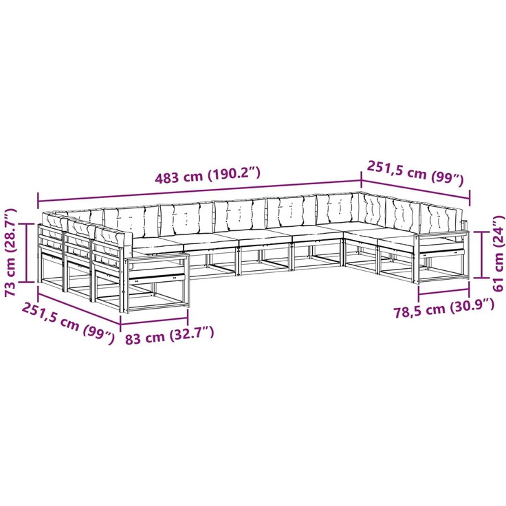 vidaXL Outdoor-Sofagarnitur 10 stk. 10-Sitzer Natur und Creme 3368243 – Bild 10