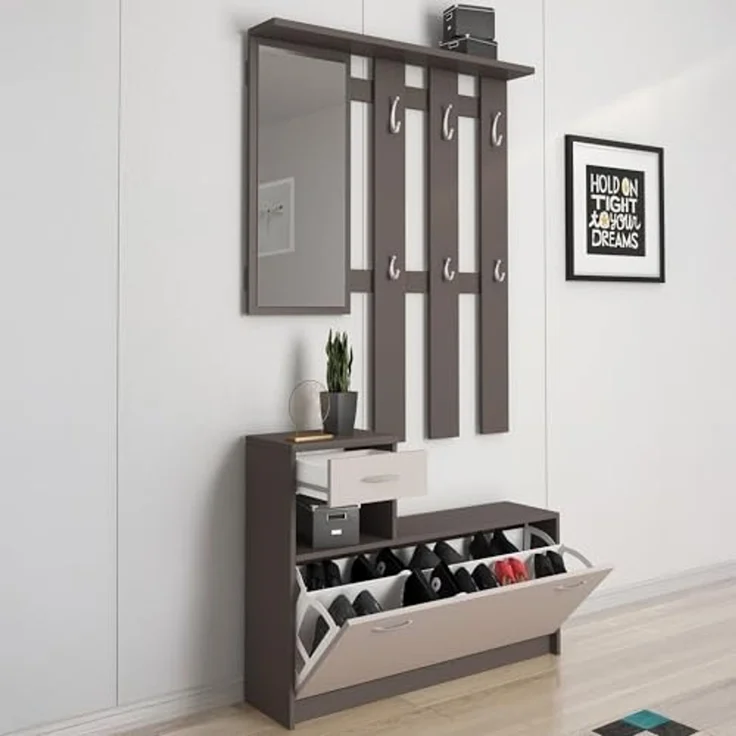 Dmora - Eingangsmöbel Sargassi, Moderner Eingang, Wandgarderobe, Multifunktions-Aufbewahrungskonsole, 100x26h190 cm, Anthrazit und Weiß – Bild 1
