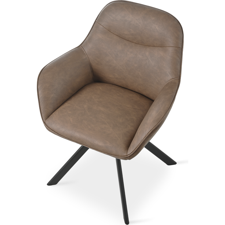 GOEURVANT 1370 Esszimmerstühle 4er-Set mit Armlehnen, 360° Drehbar, Kunstleder - Dunkelbraun – Bild 6
