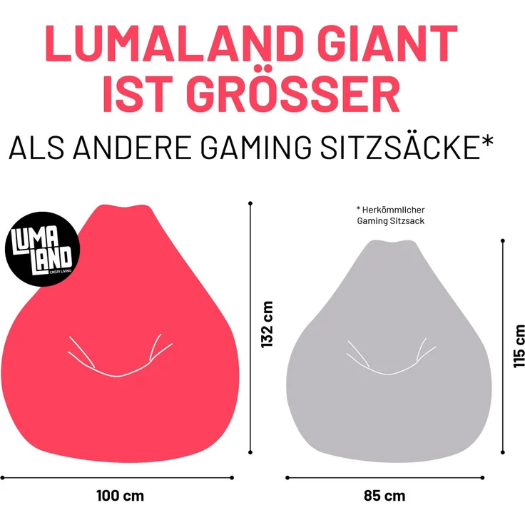 Lumaland 'GIANT' Sitzsack, Stabile Lehne, verdeckter Reißverschluss, Cord Beige, 100 x 132 x 96 cm – Bild 10
