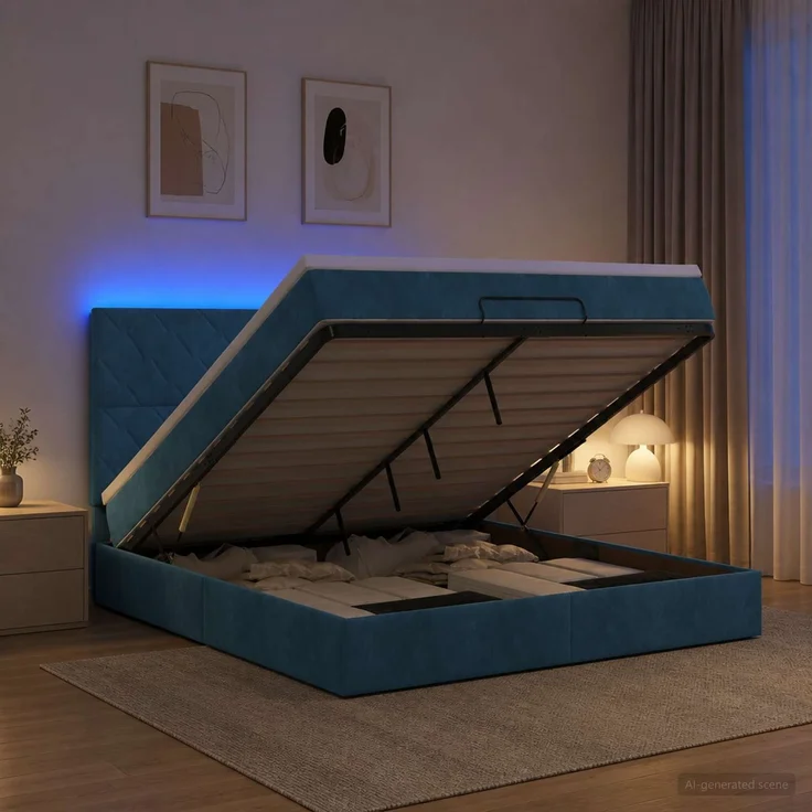 vidaXL Ottoman-Bett mit Matratze und LED Dunkelblau 180 x 200 cm Samt 3458395 – Bild 4