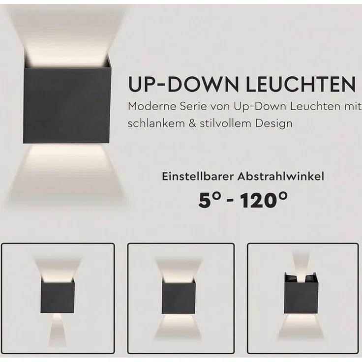 Diyarts LED Außen-Wandleuchte, mit Bridgelux Chip, LED fest integriert, Tageslichtweiß, Einstellbarer Abstrahlwinkel, IP65, modernes Design, In- und Outdoor – Bild 4