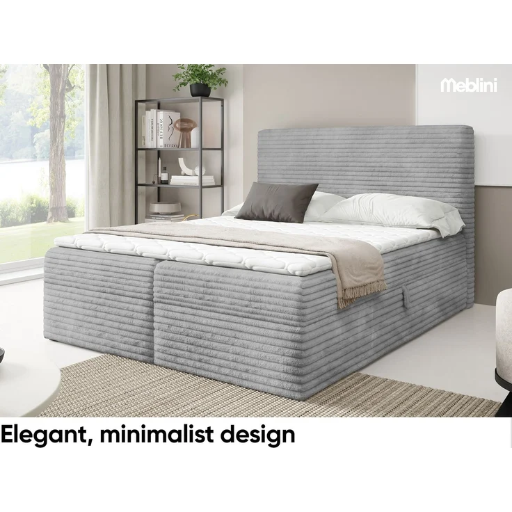 MEBLINI Boxspringbett TALIA 140x220cm - H3/Grau Cordstoff - mit Bettkasten - Gepolstert Doppelbett mit Matratze und Topper - Polsterbett mit Stauraum - Bett mit Kopfteil - Stauraumbett – Bild 3