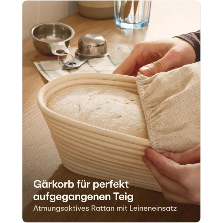 Praknu Bräter Gusseisen Topf für Brot Backen Set – Inkl. Gärkorb, Beutel & Backtopf, (Set mit Zubehör, Gusseisen Topf Eckig 3L + Deckel + Gärkörbchen + Leinenbeutel), Dutch Oven, Brot-Set komplett, Gusseisen massiv – Bild 4