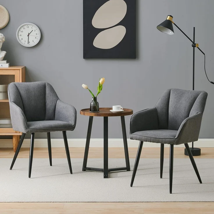 TUKAILAI Esszimmerstühle 2er Set aus Leinen,Küchenstuhl Polsterstuhl Armlehnstuhl mit Armlehnen,Rückenlehnen,weiche Sitzpolster,Metallbeinen,Modern Sessel für Küche Esszimmer Wohnzimmer,Dunkelgrau – Bild 2