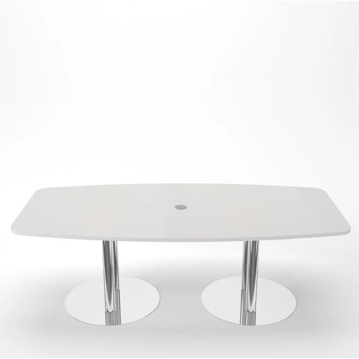 Rheinland Möbel Konferenztisch KONTI 220x103 cm – ovaler Besprechungstisch in Grau mit verchromten Säulenfüßen & Kabelauslass, Meetingtisch für 6–8 Personen, moderner XXL-Tisch fürs Büro & Besprechungsraum – Bild 2