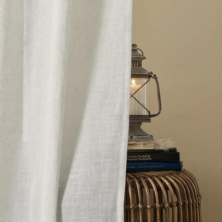 Joydeco Lichtfilternde Vorhänge, 160 cm Länge, für Schlafzimmer, Leinen-Vorhänge, 160 cm Länge, 2 Paneele für Wohnzimmer, weiß, halbtransparente Vorhänge, 160 cm lang, mit Stangentaschen – Bild 5