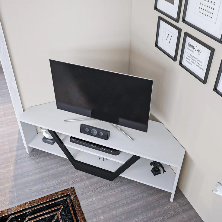 Hanah Home Stylish TV Stand, 120 cm Wide, White & Black, 100% Melamine Coated Particle Board, 18 mm Thick | Modern Design for Living Room & Entertainment Spaces – Bild 4