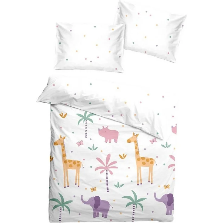 soma Babybettwäsche Renforcé Baby Wende-Bettwäsche 100x135 cm – Safari weiß / Punkte bunt, Renforcé, 2 teilig, Safari-Motiv aus reiner Baumwolle warme winter weihnachtsbettwäsche – Bild 5