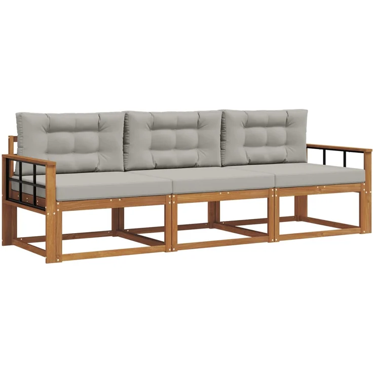 vidaXL Outdoor-Sofagarnitur 3 stk. 3-Sitzer Natur und Hellgrau 3367134 – Bild 2