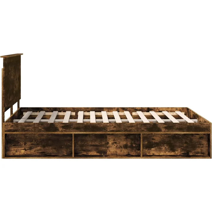 vidaXL Bettrahmen Geräucherte Eiche 140 x 190 cm Massives Kiefernholz 3411014 – Bild 7