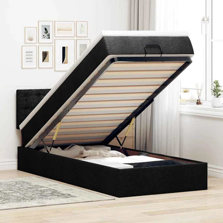 vidaXL Ottoman-Bett mit Matratze Schwarz 90x200 cm Stoff 3311596 – Bild 1