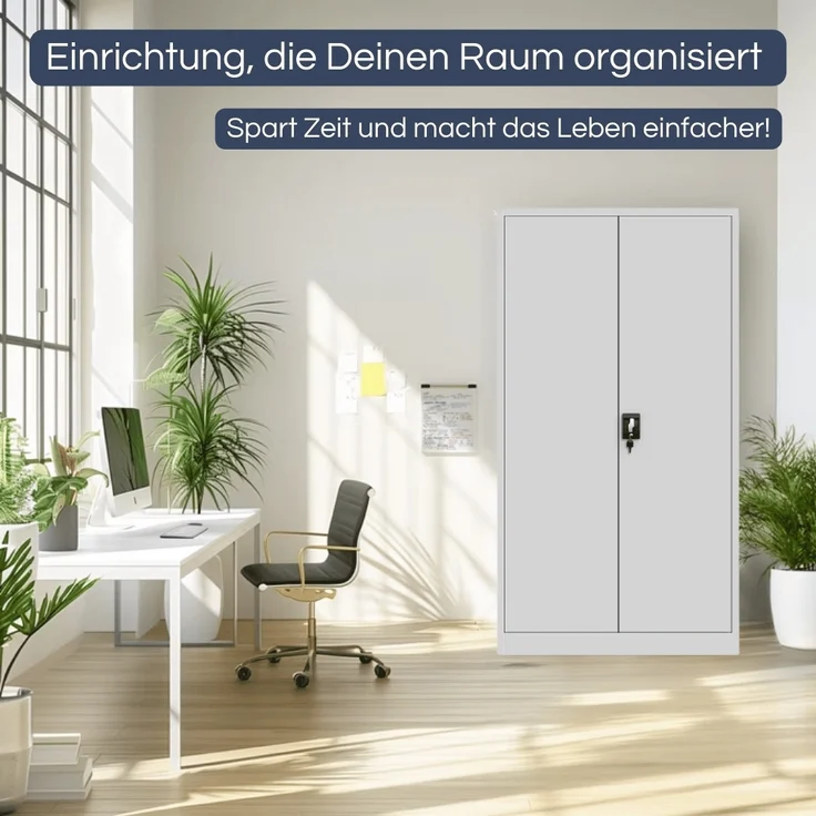 Metallschrank abschließbar KODLI - Geheimfach, 4 Ebenen | Aktenschrank Büroschrank Stahl Mehrzweckschrank Werkstatt Werkzeugschrank, 185x90x45cm Grau – Bild 3