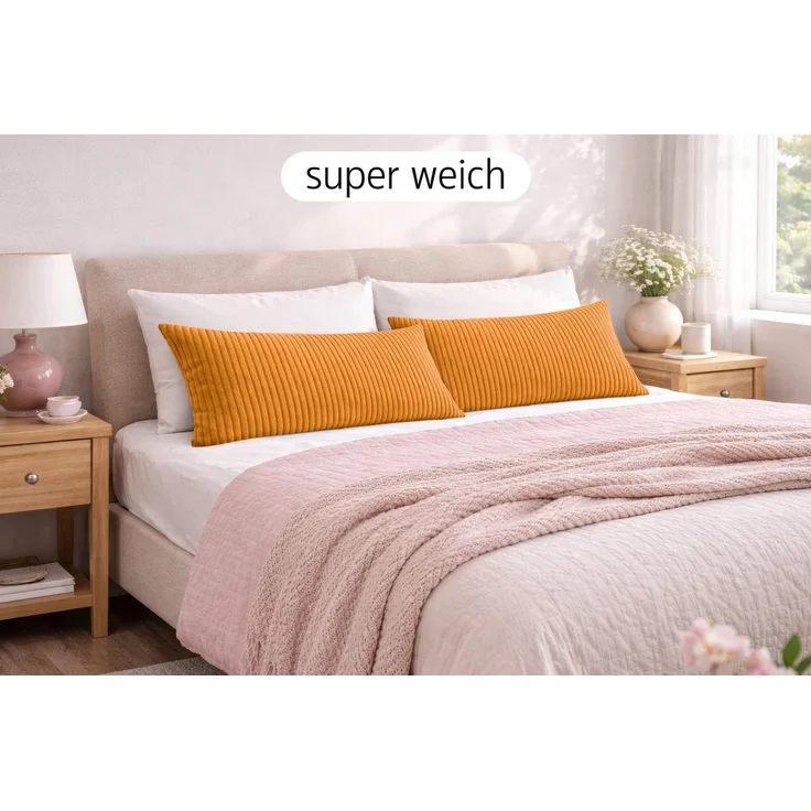 Amilian Dekokissen 40x80 cm 2er Set mit Füllung – Cord-Optik Sofakissen, mit Füllung und Bezug, formstabil, Hotelverschluss – Bild 2