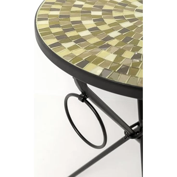 Kare Design Beistelltisch Clack Mosaic Oliv, olivgrün/Gold, rund, Durchmesser 35 cm, Couchtisch, Wohnzimmer, Nachttisch, Stahlgestell – Bild 5