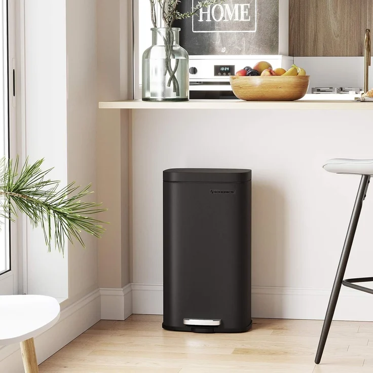Songmics Mülleimer, geruchsdicht, Edelstahl, 30 Liter, Schwarz – Bild 2