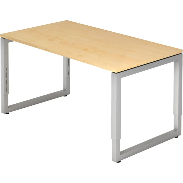 bümö höhenverstellbarer Schreibtisch R-Serie 140x80 cm in Ahorn, Gestell in Silber - PC Tisch klein für's Büro manuell höhenverstellbar, Computertisch verstellbar, RS-14-3-S – Bild 1