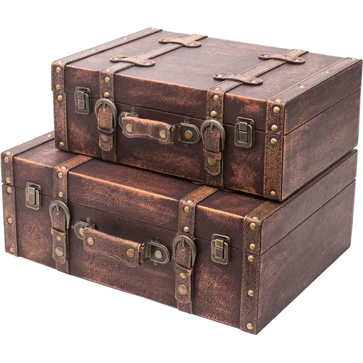 HMF Aufbewahrungsbox Handgefertigter Vintage Koffer aus Holz (versch. Größen), Deko Koffer, Geschenkkoffer im als im Klassik Design