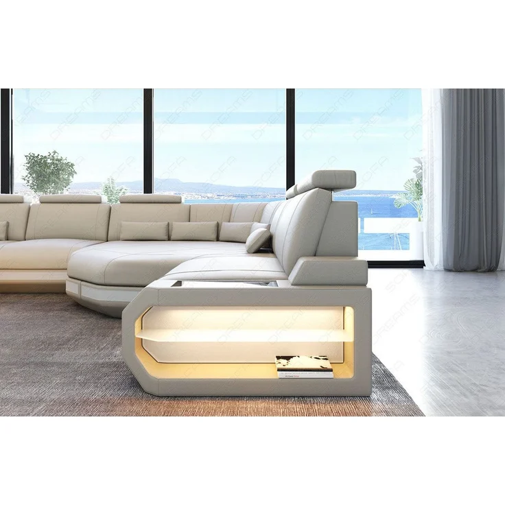 XXL Wohnlandschaft Asti - Ledermix - beige-weiß – Bild 4