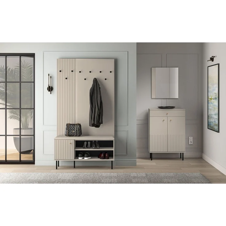 Selsey 'Caletto' Wandgarderobe mit Lamellen, beige, ca. 137 x 34 x 2 cm – Bild 3