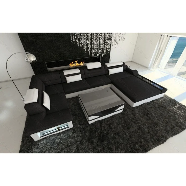 Wohnlandschaft Mezzo Materialmix mit LED - Mikrofaserstoff - Schwarz-Weiß - Rechts – Bild 5