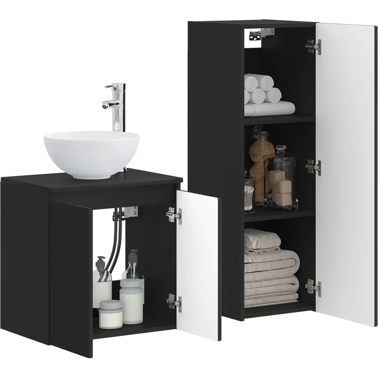 vidaXL Badezimmermöbel-Set 2 stk. Schwarz 33 x 34,5 x 100 cm 3406114 – Bild 3