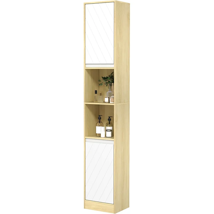 Gemütlicher Bad-Hochschrank 30 x 24 x 170 cm, 2 Türen, 1 Regal, 2 Nischen, Eiche hell, weiß – Bild 2