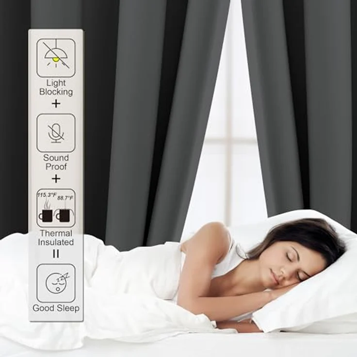 CUCRAF Thermovorhang Kälteschutz Verdunklungsvorhänge 2er Set H245 x B140 cm Gardinen mit Ösen Dunkelgrau Vorhang Blickdicht, Weich und Langlebig Schallschutz Vorhang für Schlafzimmer Wohnzimmer – Bild 3