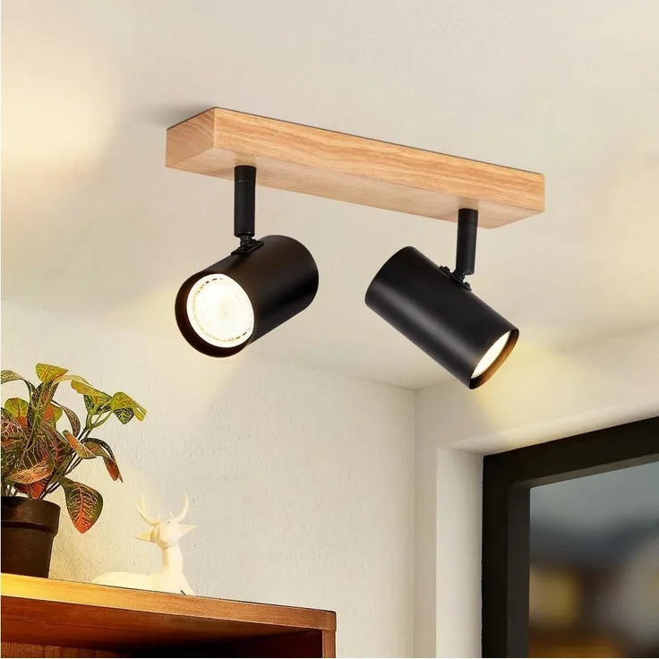 Nettlife Deckenstrahler 1/2/3 Flammig Landhaus Holz Deckenspots GU10, Schwenkbar 350°, LED wechselbar, für Wohnzimmer Schlafzimmer Küche Korridor Esszimmer