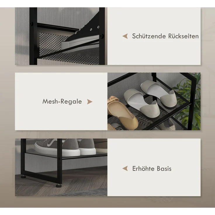 HOMCOM Schuhregal, Stahl, Schwarz, 72L x 30B x 102H cm – Bild 7