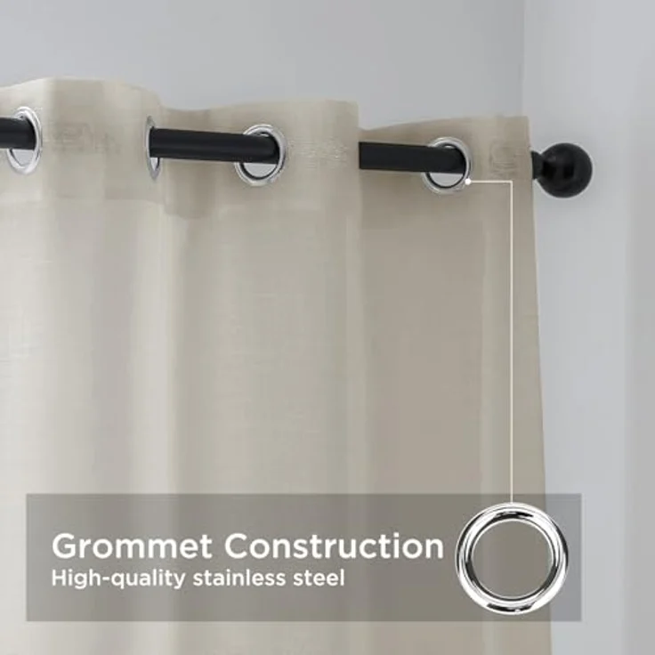 CUCRAF Leinen Voile Vorhänge mit Ösen Gardine für Schlafzimmer Wohnzimmer, Leinenfarbe, H160 x B140cm 2er Set – Bild 4