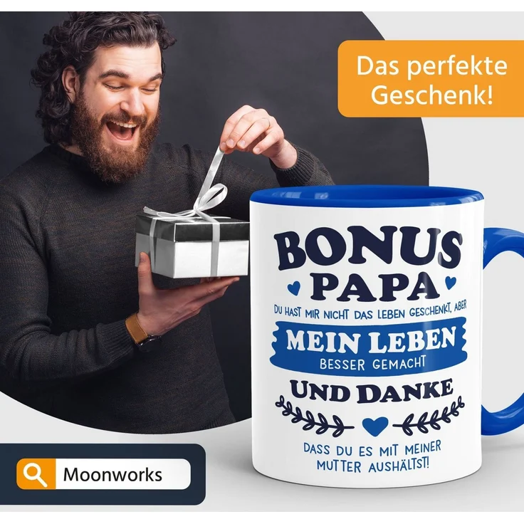 MoonWorks Tasse Kaffee-Tasse Geschenk Bonus-Mama, Bonus Papa Stiefmutter, Keramik – Bild 4