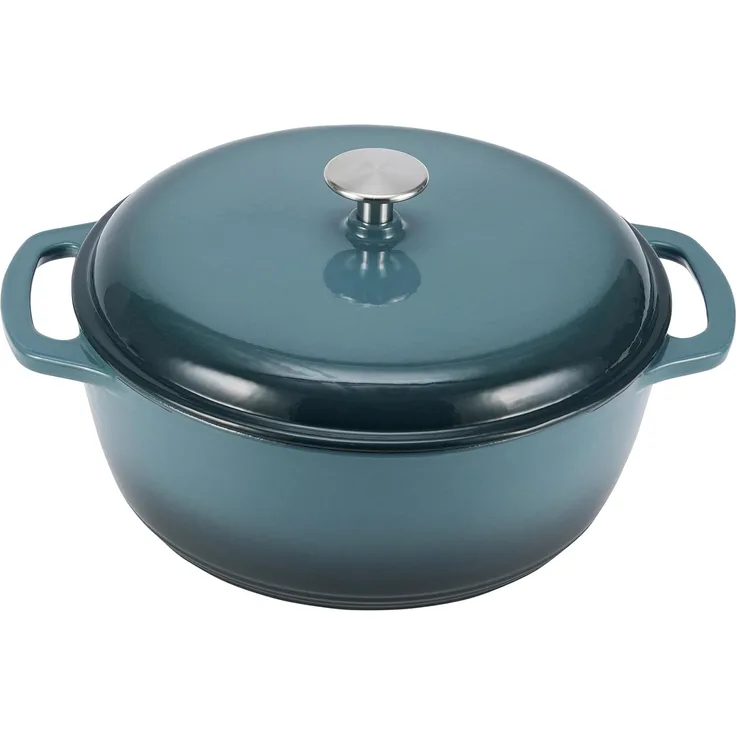 Amazon Basics - Rund Schmortopf aus emailliertem Gusseisen SX-75QTH, 6. 9 l, Grau