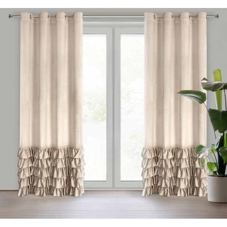 Eurofirany 'CARLI' Ösenvorhang mit Rüschen, Velours, Polyester beige, 140x250 cm – Bild 2